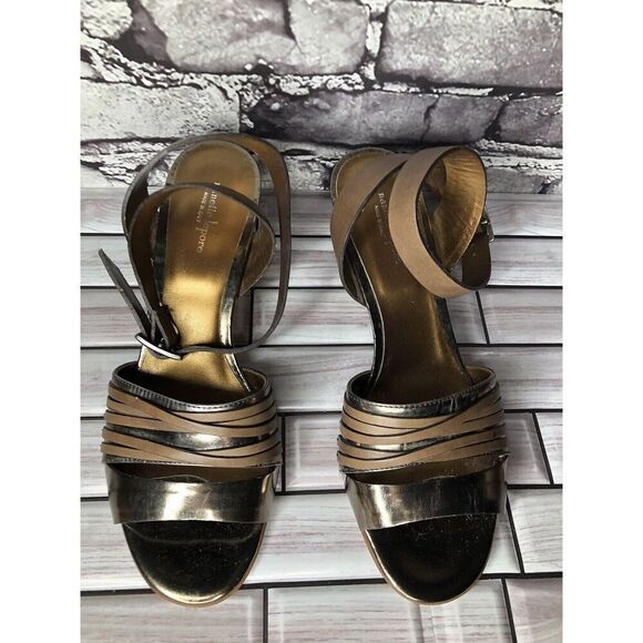 Nanette Lepore Silver Patent Brown Leather Ankle Straps Heels Women Sz 38EU/7.5M - Picture 15 of 16